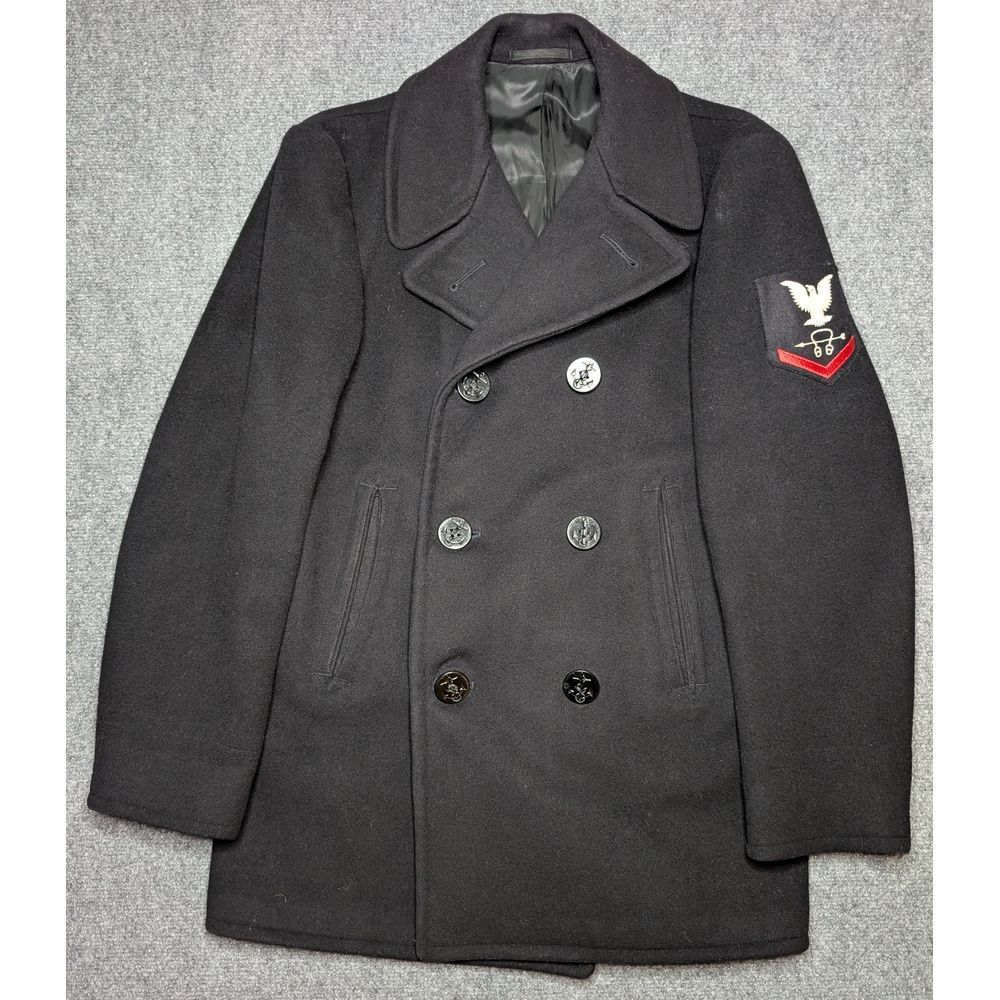 Vintage 1960's US Navy 100% Wool Double Breasted Pea Coat‎ PO3 Black Size 36